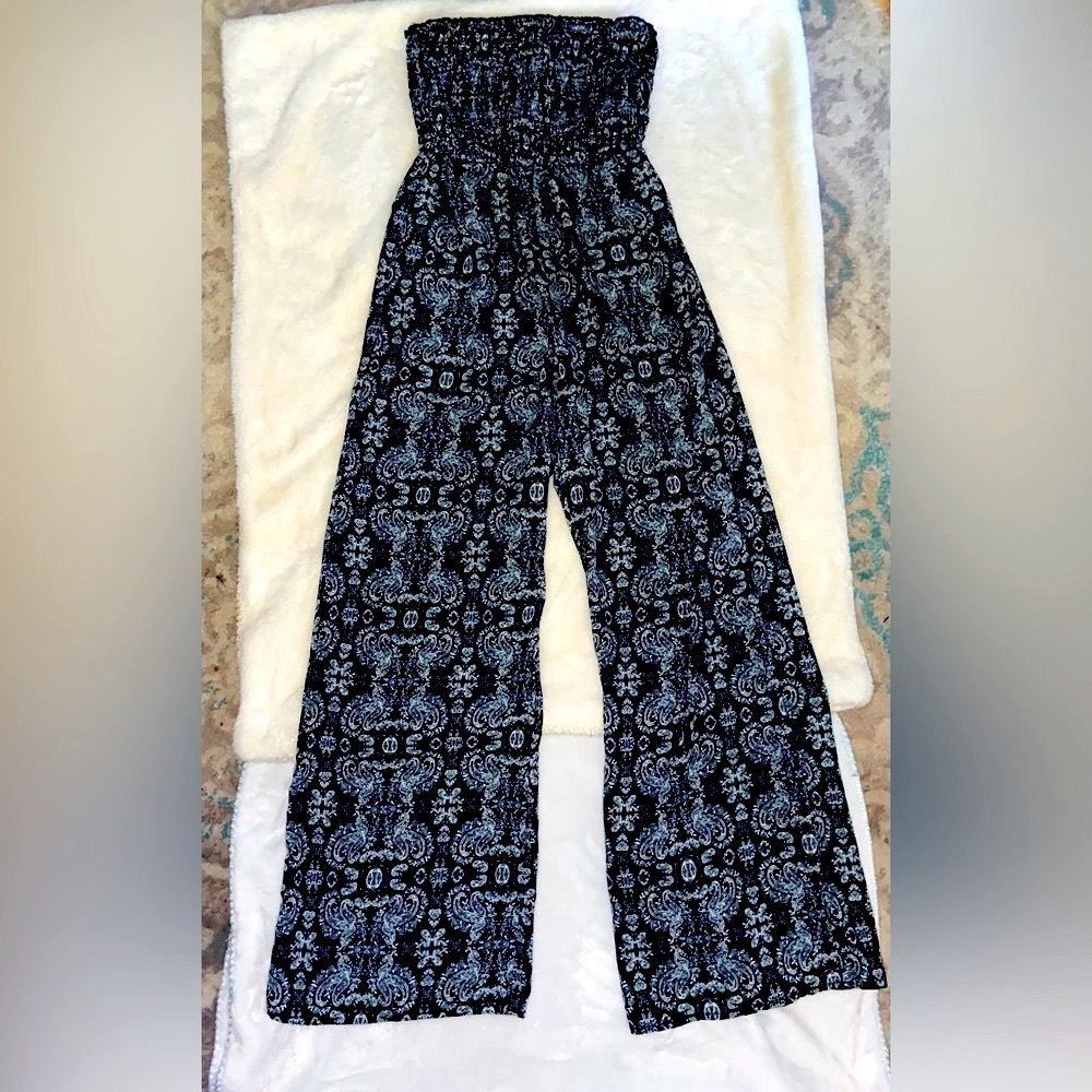 Mimi Chica,  jumpsuit, size small, flared bottom, blue paisley print
